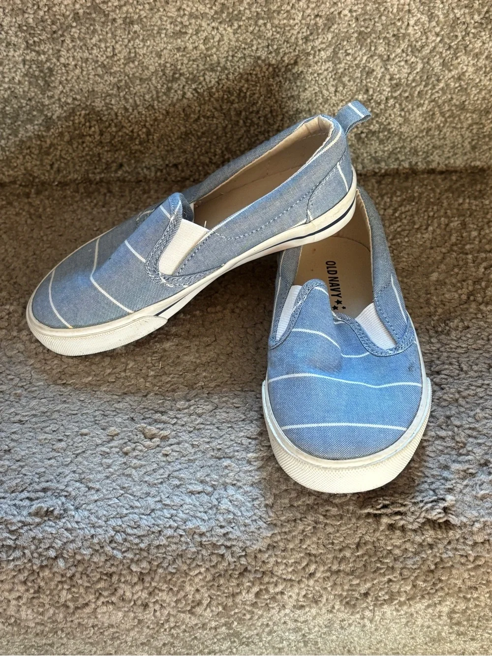 Old Navy Blue and White Striped Canvas Slip-Ons